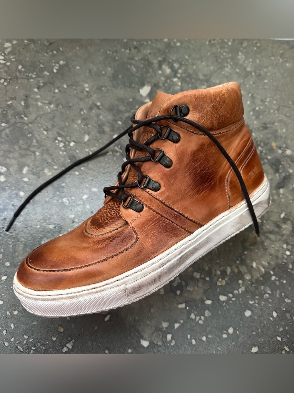 Bed Stu Tan Brown Leather High-Top Sneaker with White Sole